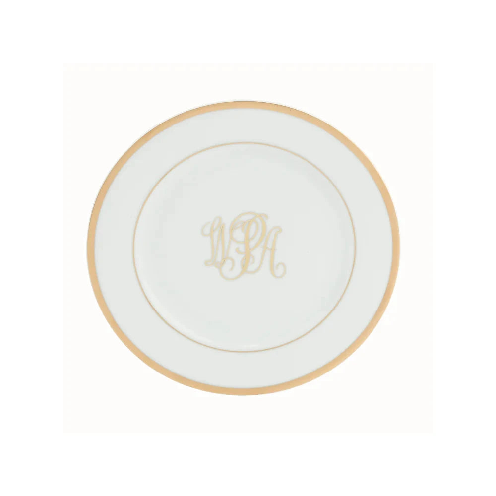 Bread and Butter Plate in Light Blue and Gold Ultra-White with Signature Gold Monogram