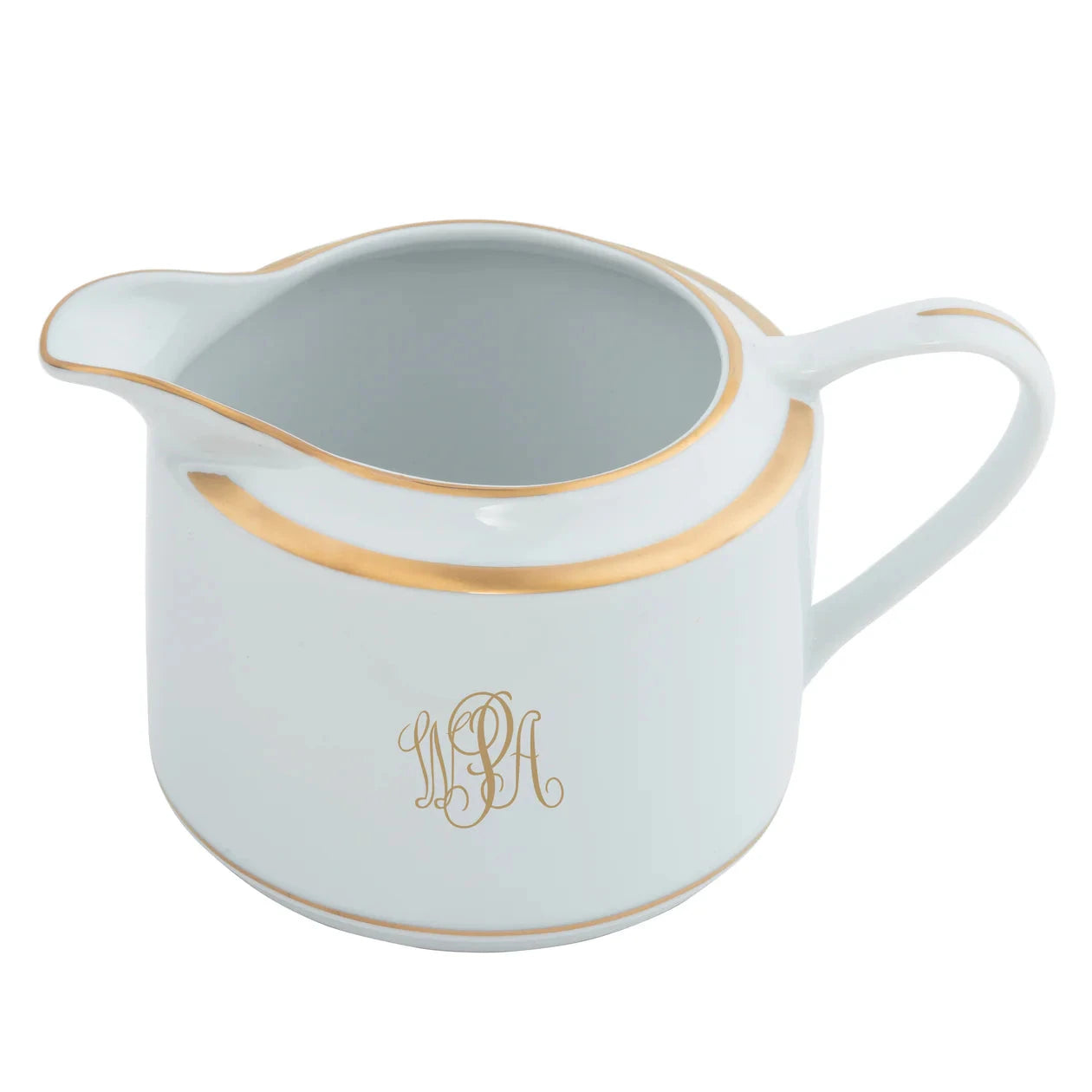 Creamer in Light Blue and Gold Ultra-White with Signature Gold Monogram