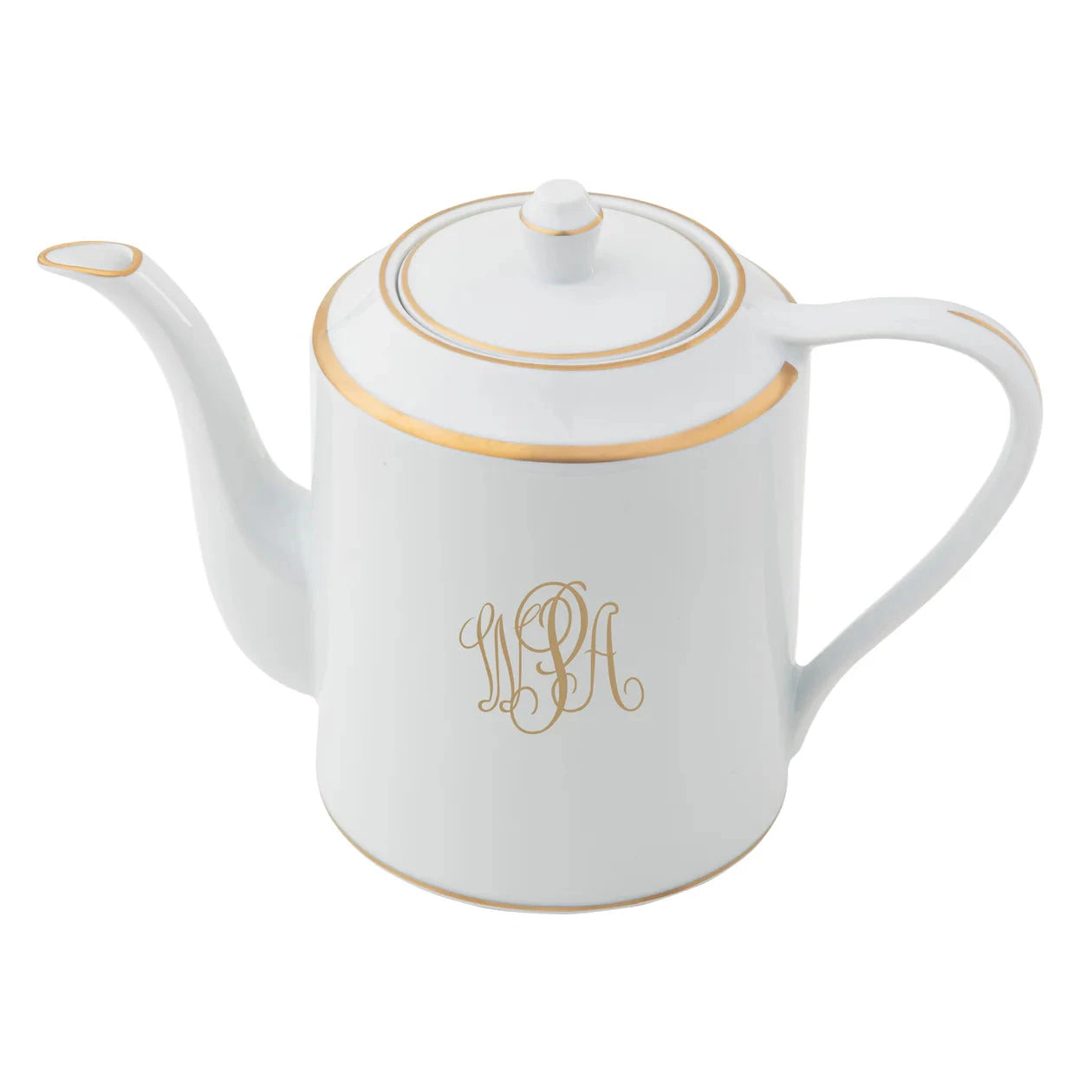 Tea/Coffee Pot in Light Blue and Gold Ultra-White with Signature Gold Monogram