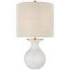 Albie Small Desk Lamp in New White with Cream Linen Shade - Salisbury & Manus