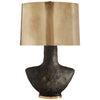 Armato Small Table Lamp in Stained Black Metallic Ceramic with Oval Antique-Burnished Brass Shade - Salisbury & Manus
