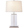 Block Large Table Lamp in Crystal and Polished Silver with Cotton Shade - Salisbury & Manus