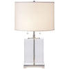 Block Table Lamp in Crystal and Polished Silver with Cotton Shade - Salisbury & Manus