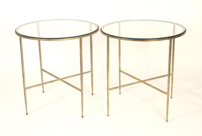 Pair of Gilt Hammered Steel and Glass Tables - Salisbury & Manus
