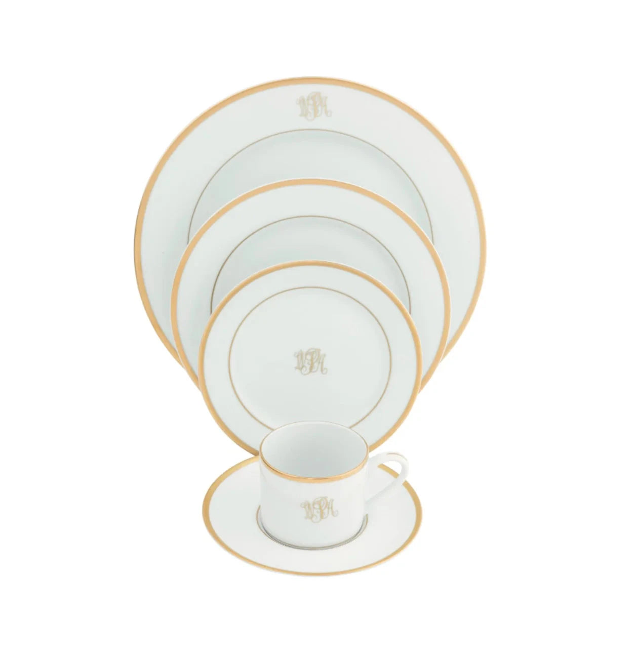 5 Piece Place Setting in Ultra-White with Signature Gold Monogram