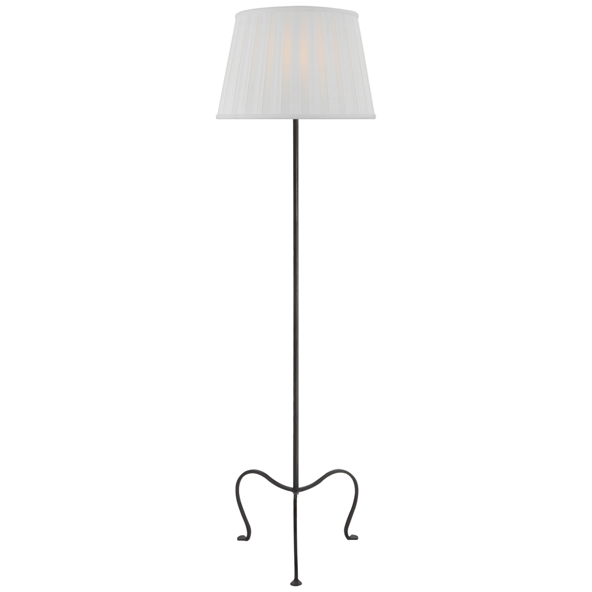 Albert Petite Tri-Leg Floor Lamp in Aged Iron with Silk Box Pleat