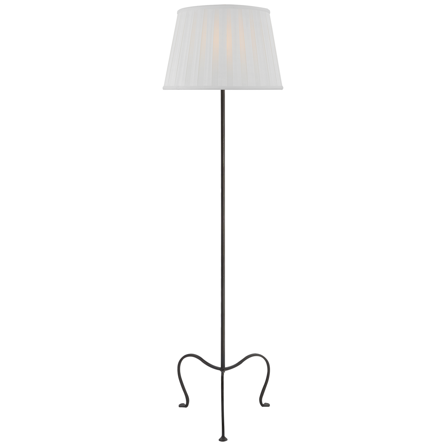Albert Petite Tri-Leg Floor Lamp in Aged Iron with Silk Box Pleat