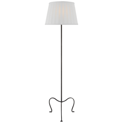 Albert Petite Tri-Leg Floor Lamp in Aged Iron with Silk Box Pleat