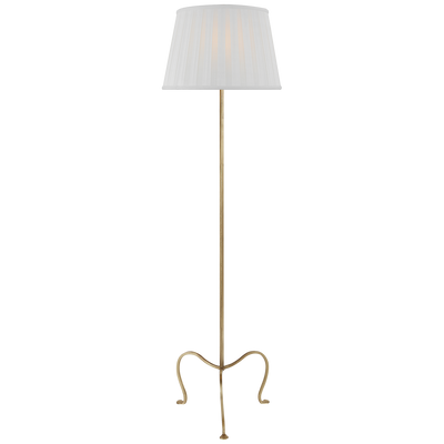 Albert Petite Tri-Leg Floor Lamp in Gilded Iron with Silk Box Pleat