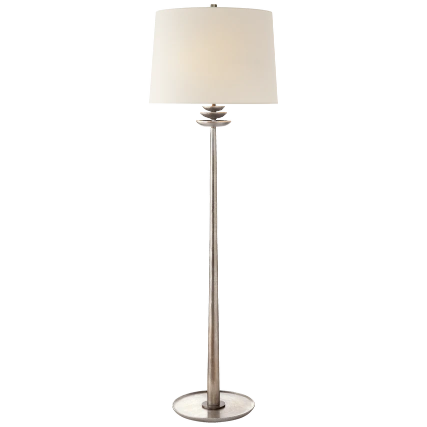 Beaumont Floor Lamp in Aged Iron with Linen Shade