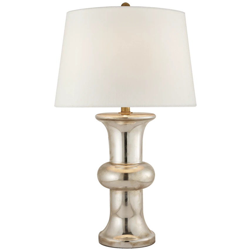Bull Nose Cylinder Table Lamp in Mercury Glass with Linen Shade
