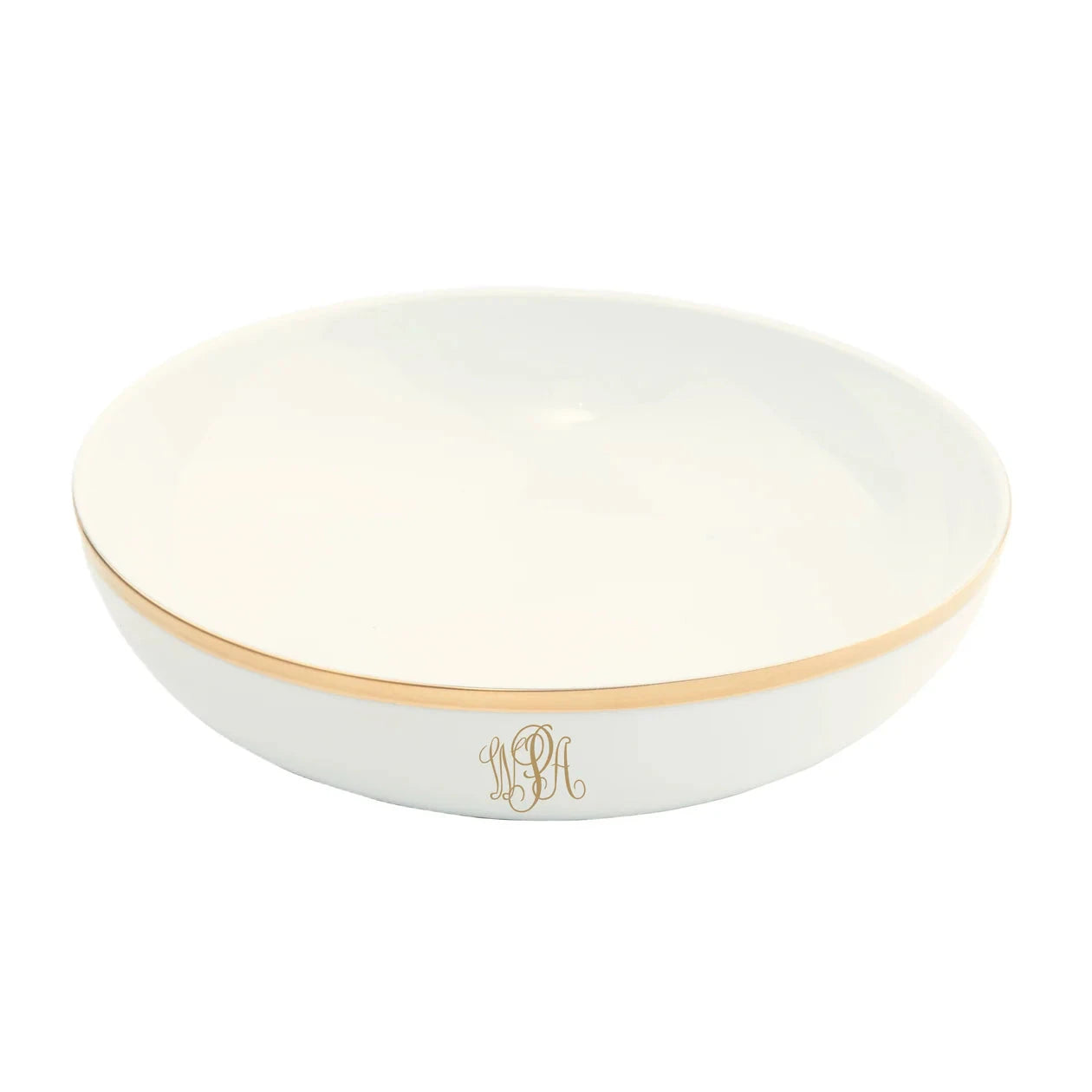 Cereal Bowl in Light Blue and Gold Ultra-White with Signature Gold Monogram