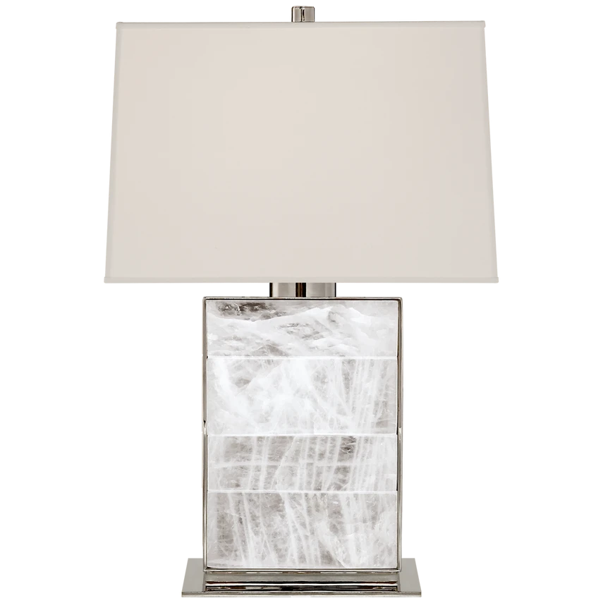 Ellis Bedside Lamp in Natural Brass and Quartz with Percale Shade