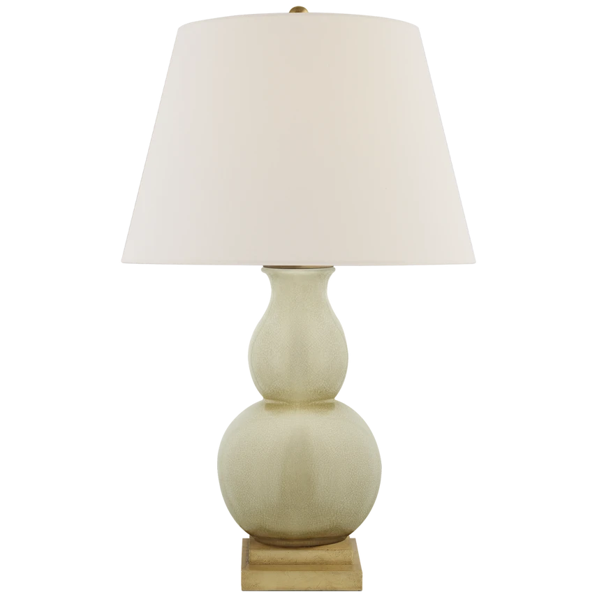 Gourd Form Small Table Lamp with Linen Shade