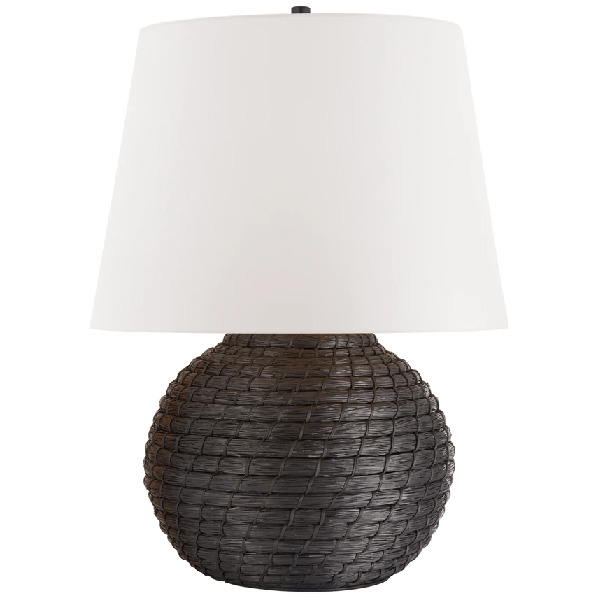 Lohan Medium Table Lamp in Black Rattan with White Paper Closed Top