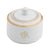 Sugar Dish and Cover in Ultra-White with Signature Gold Monogram