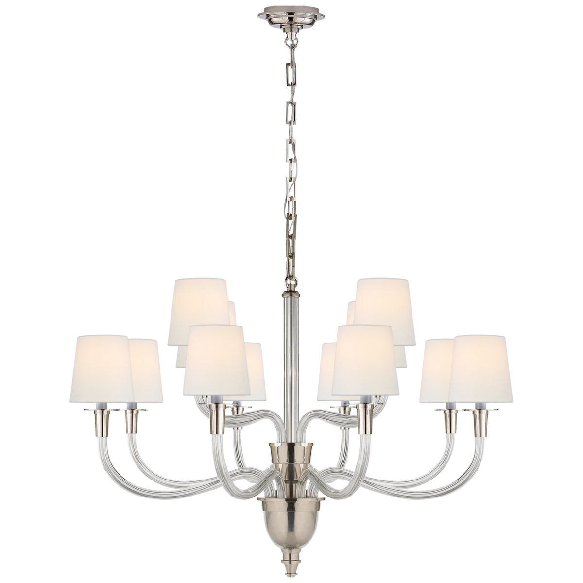 Vivian Large Two-Tier Chandelier in Hand-Rubbed Antique Brass with Natural Paper Shades - Salisbury & Manus