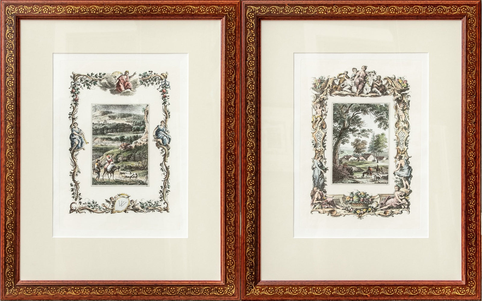 Pair of Italian Hand Colored Prints in Custom Frames - Salisbury & Manus