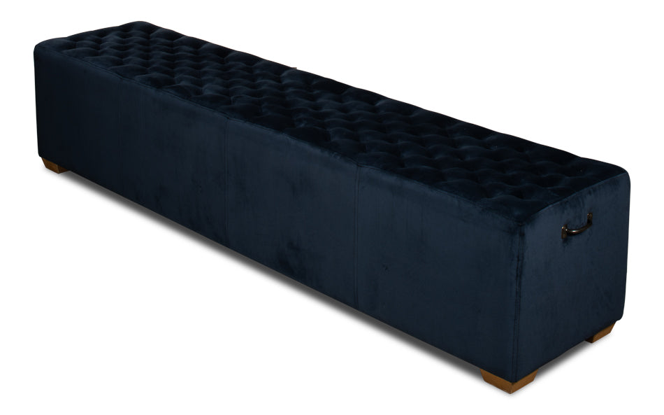 Bean Bench, Buttoned Blue Velvet - Salisbury & Manus