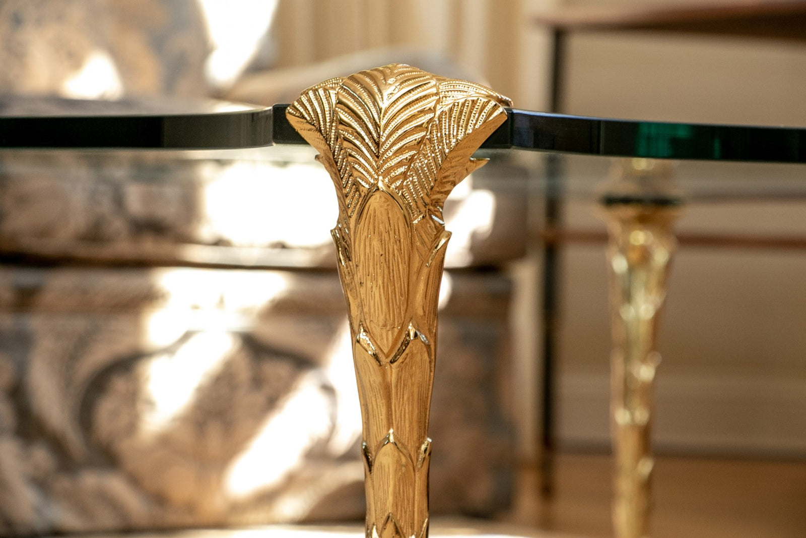 Stunning Maison Bagues Gilt Bronze Coffee Table with Glass Top - Salisbury & Manus