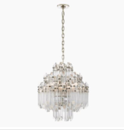 Adele Four Tier Waterfall Chandelier in Hand-Rubbed Antique Brass with Clear Acrylic