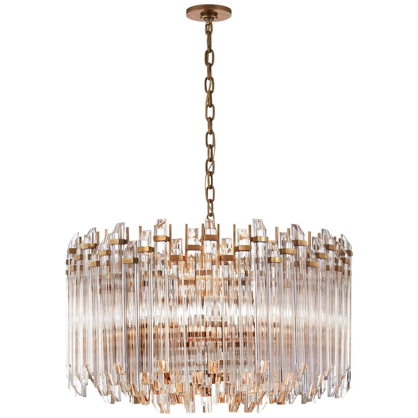 Adele Large Wide Drum Chandelier in Hand-Rubbed Antique Brass with Clear Acrylic - Salisbury & Manus