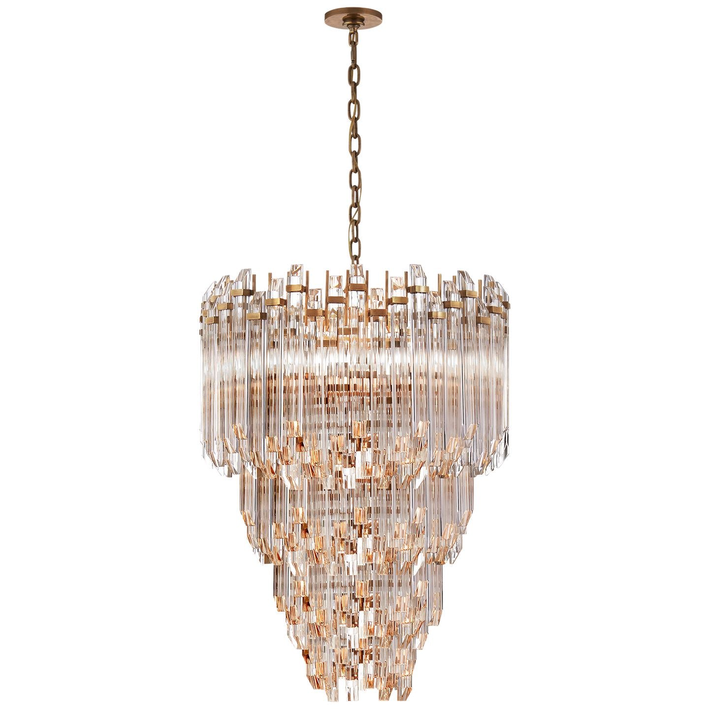 Adele Three-Tier Waterfall Chandelier in Hand-Rubbed Antique Brass with Clear Acrylic - Salisbury & Manus