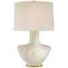 Armato Small Table Lamp in Porous White Ceramic with Oval Linen Shade - Salisbury & Manus