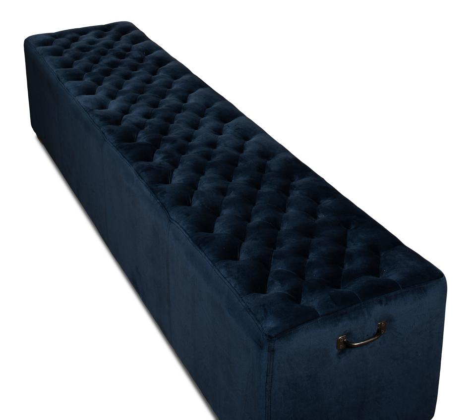 Bean Bench, Buttoned Blue Velvet - Salisbury & Manus