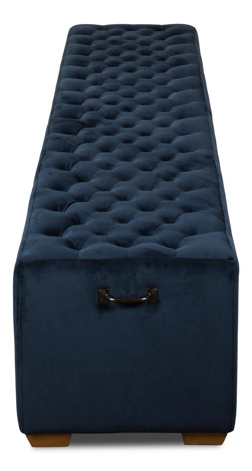 Bean Bench, Buttoned Blue Velvet - Salisbury & Manus