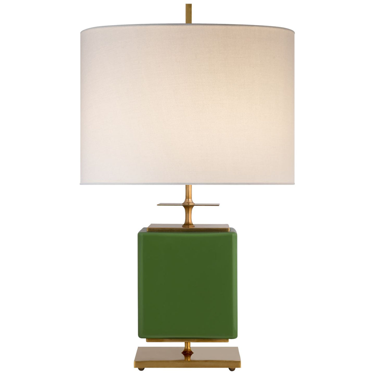 Beekman Small Table Lamp in Green Reverse Painted Glass with Cream Linen Shade - Salisbury &amp; Manus