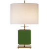 Beekman Small Table Lamp in Green Reverse Painted Glass with Cream Linen Shade - Salisbury & Manus