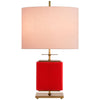Beekman Small Table Lamp in Maraschino Reverse Painted Glass with Pink Linen Shade - Salisbury & Manus