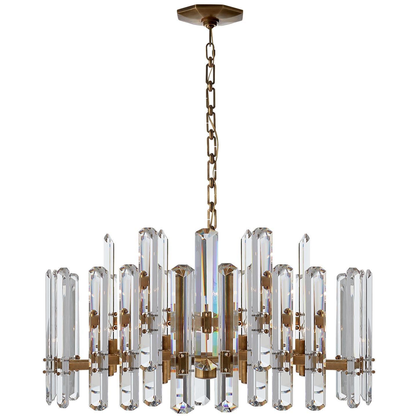 Bonnington Tall Chandelier in Hand-Rubbed Antique Brass - Salisbury & Manus