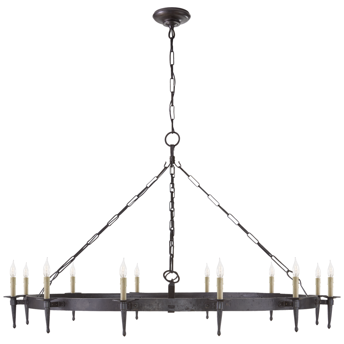 Branson Large One-Tier Ring Torch Chandelier in Aged Iron