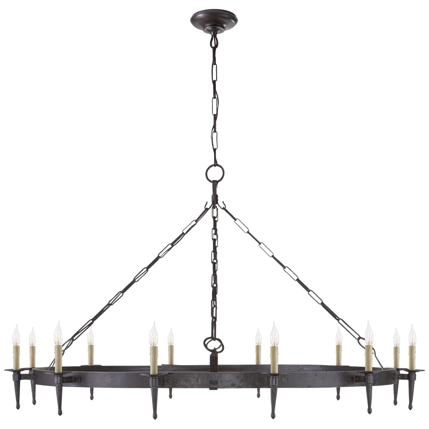 Branson Large One-Tier Ring Torch Chandelier in Aged Iron