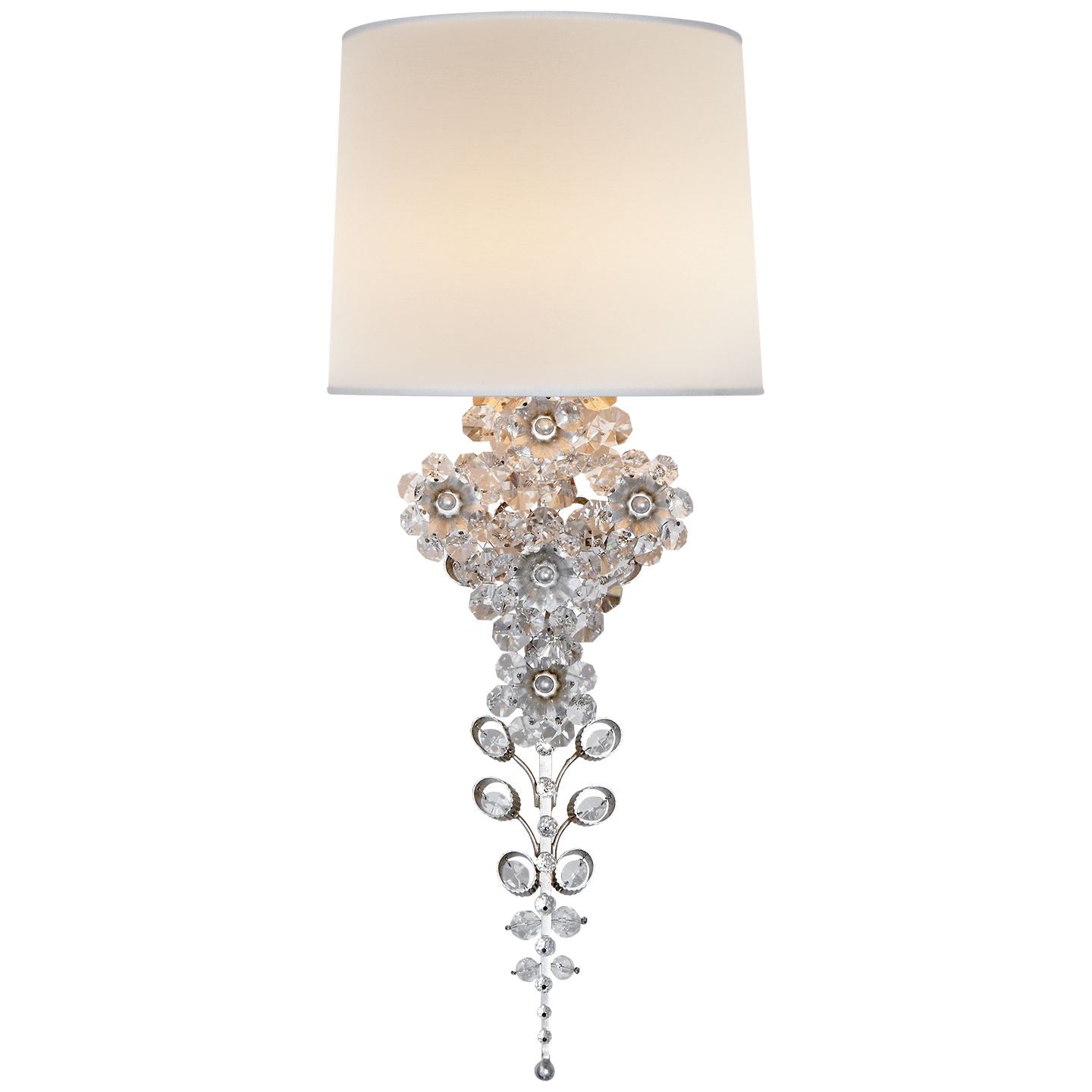 Claret Tail Sconce in Burnished Silver Leaf with Linen Shade - Salisbury & Manus
