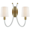 Clarice Double Sconce in Crystal and Antique-Burnished Brass with Linen Shades - Salisbury & Manus