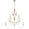 Clarice Large Chandelier in Crystal and Antique-Burnished Brass with Linen Shades - Salisbury & Manus