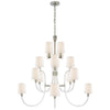 Clarice Large Chandelier in Crystal and Polished Nickel with Linen Shades - Salisbury & Manus