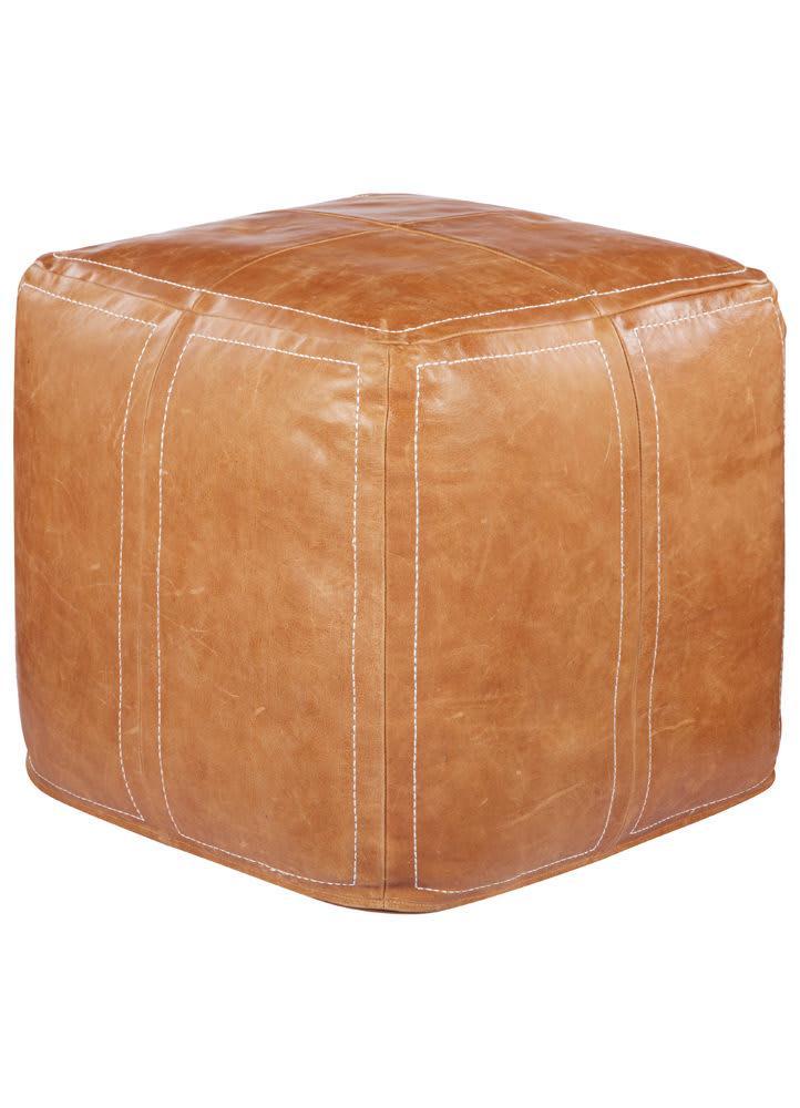 Copy of Leather Ottoman with Linen Stitching - Salisbury & Manus