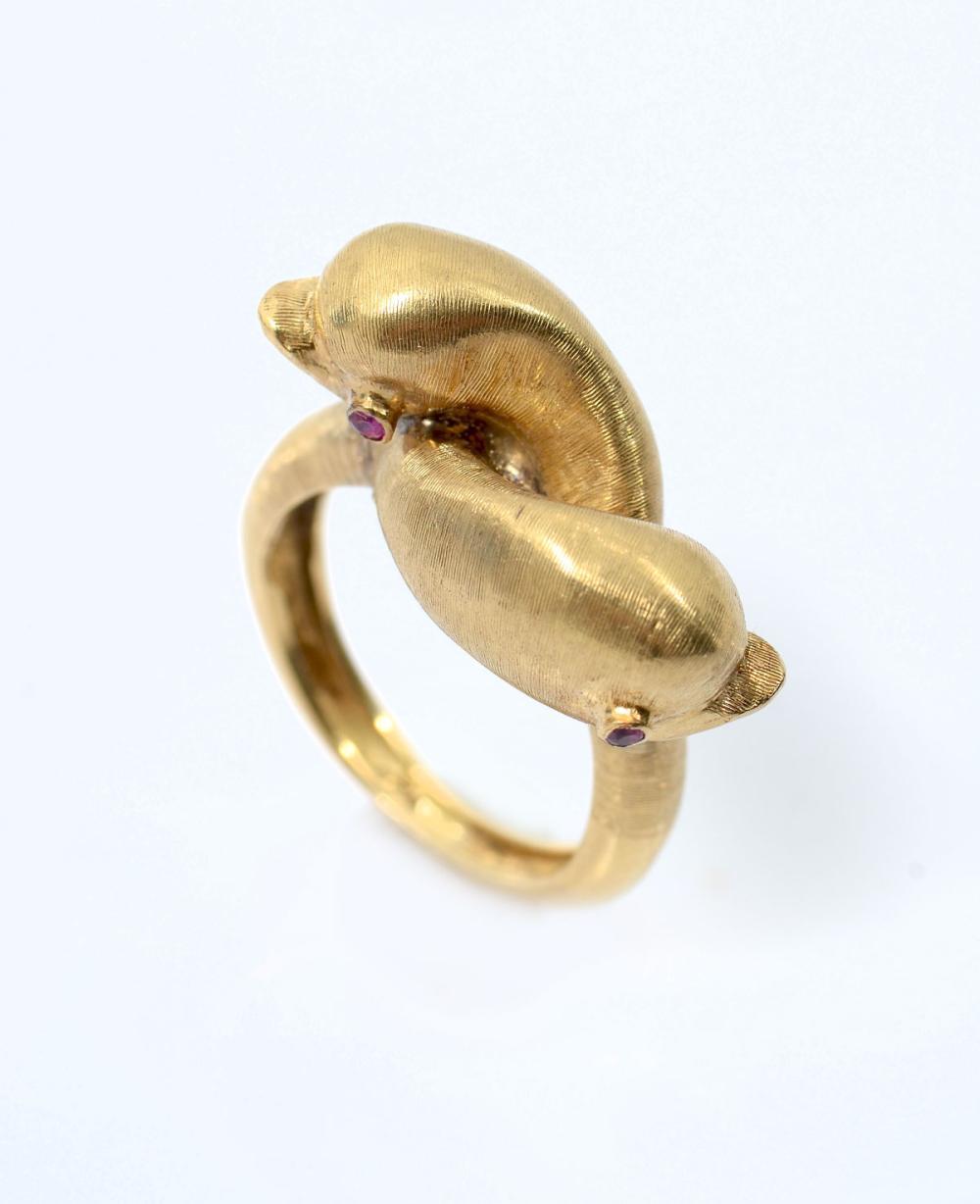 CUSTOM 18K DOLPHIN RING WITH RUBIES - Salisbury & Manus