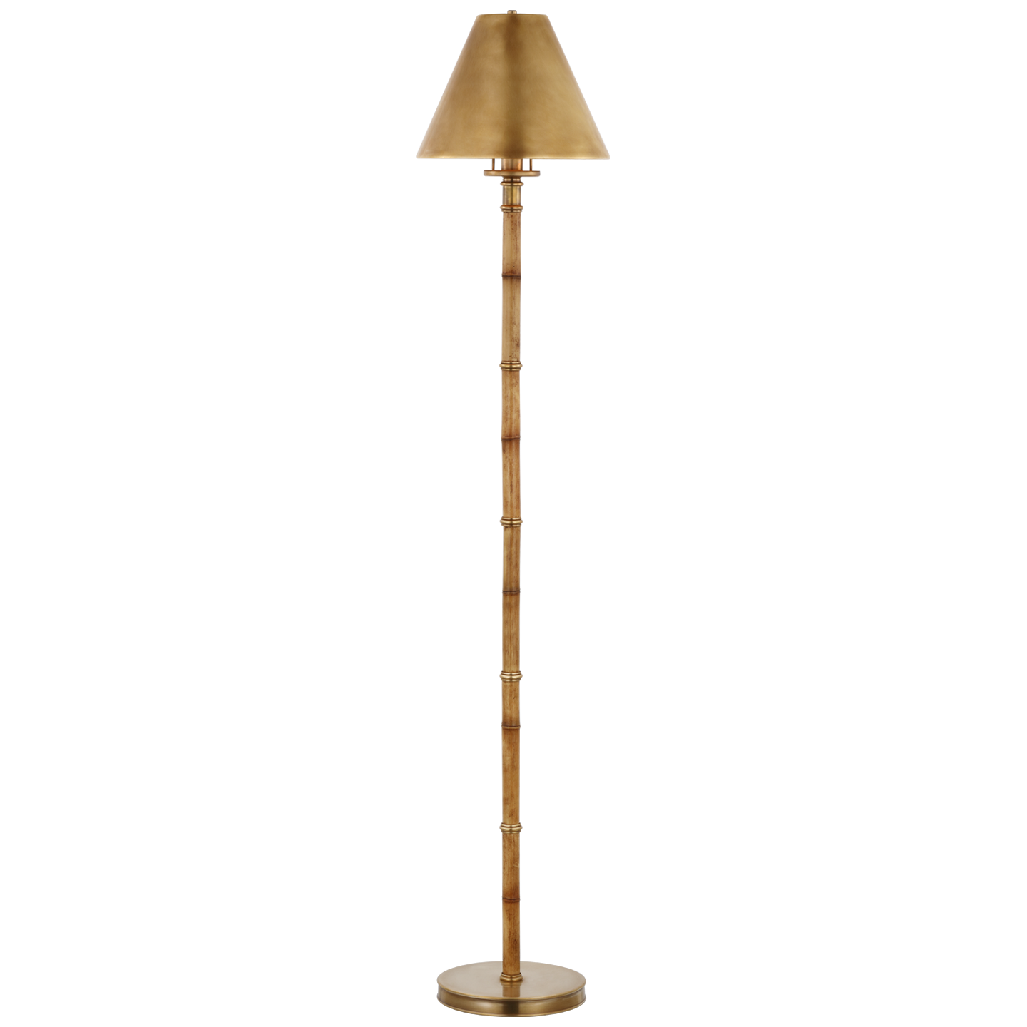 Dalfern Petite Reading Floor Lamp in Waxed Bamboo and Natural Brass with Natural Brass Shade