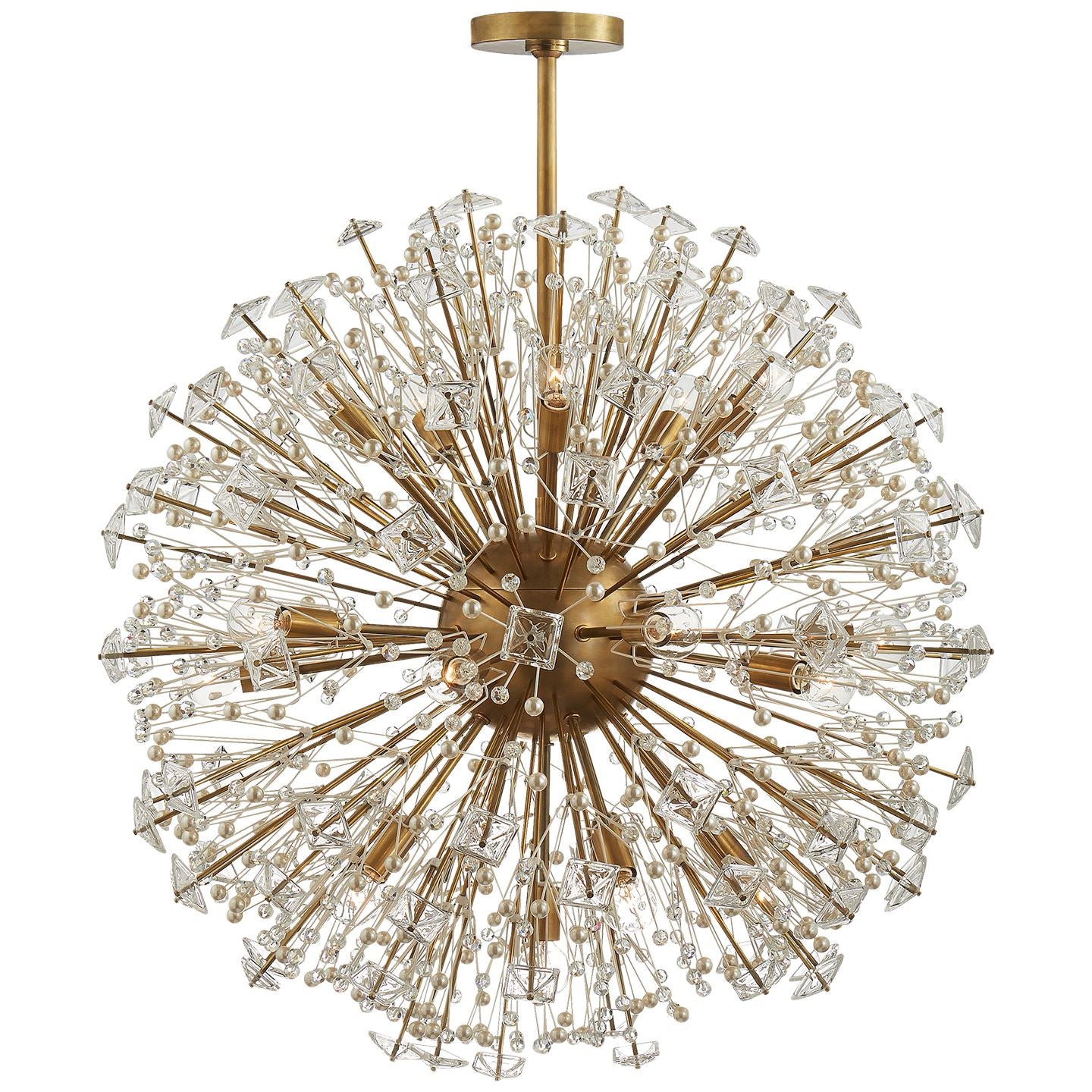 Dickinson Large Chandelier in Soft Brass with Clear Glass and Cream Pearls - Salisbury & Manus