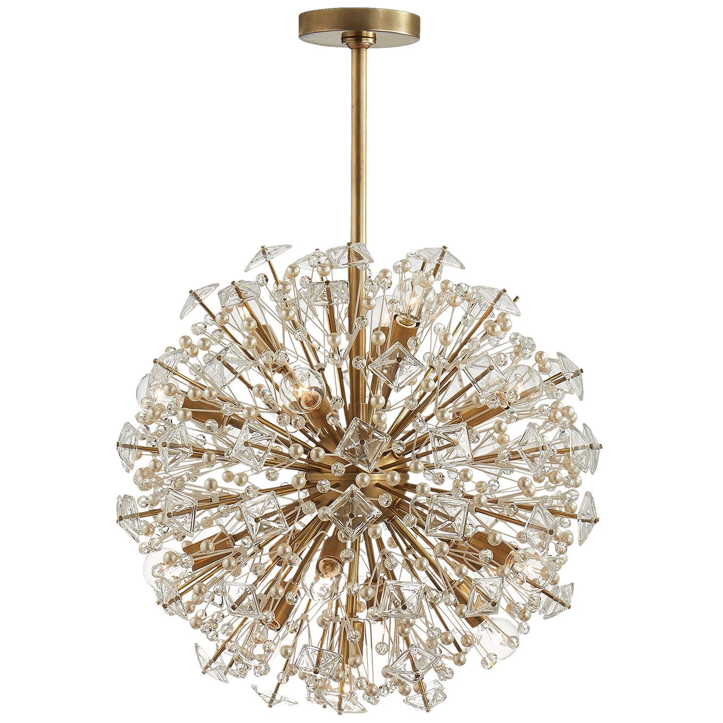 Dickinson Medium Chandelier in Soft Brass with Clear Glass and Cream Pearls - Salisbury & Manus