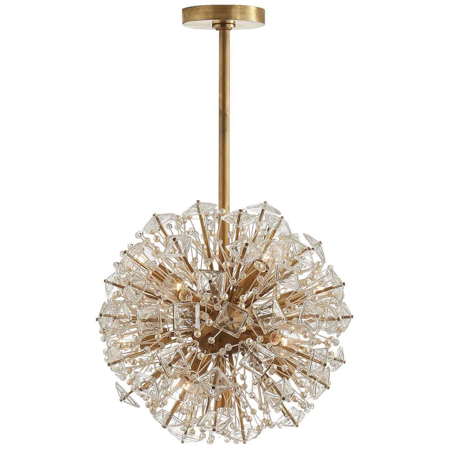 Dickinson Small Chandelier in Soft Brass with Clear Glass and Cream Pearls - Salisbury & Manus