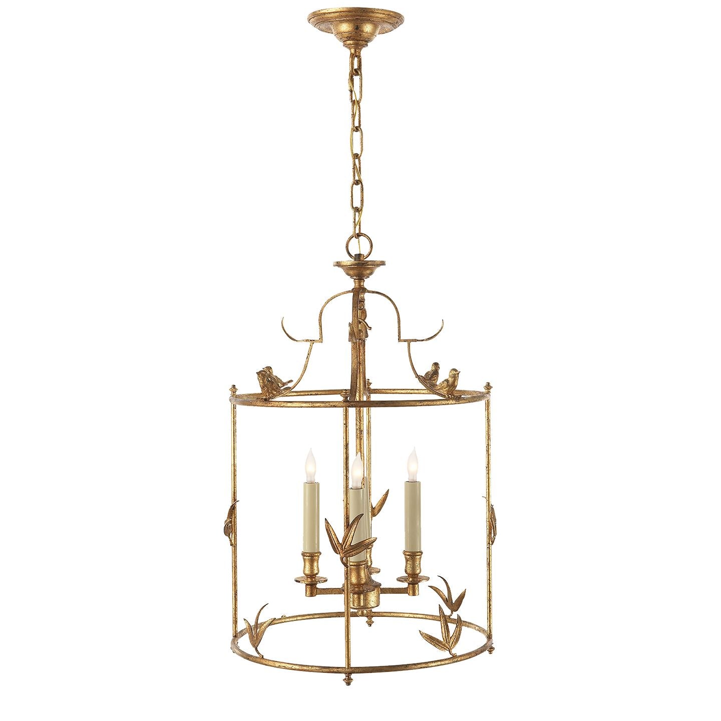 Diego Grande Classical Perching Bird Lantern in Gilded Iron - Salisbury & Manus