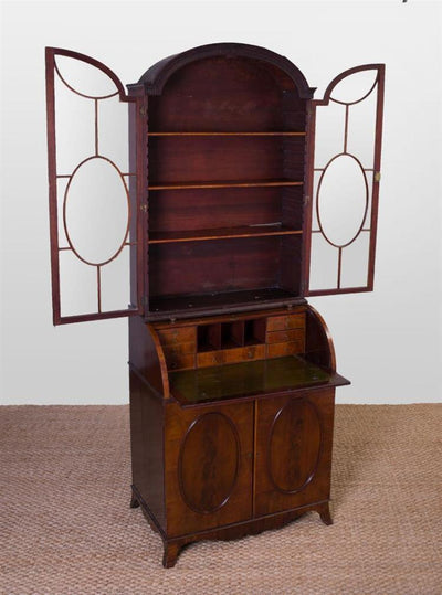 Early 19th Century George III Inlaid Mahogany Roll-Top Secretary Bookcase - Salisbury & Manus