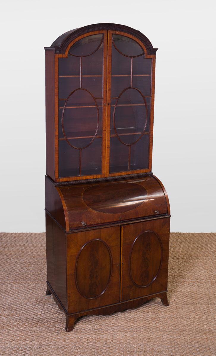 Early 19th Century George III Inlaid Mahogany Roll-Top Secretary Bookcase - Salisbury & Manus