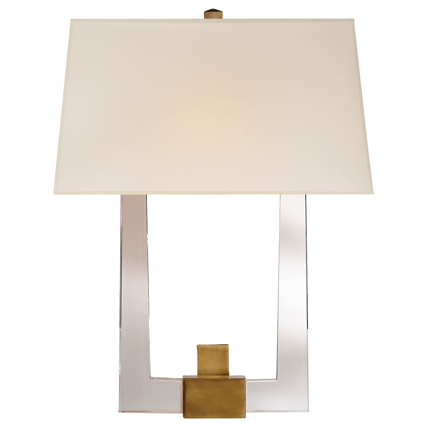 Edwin Double Arm Sconce in Crystal and Antique-Burnished Brass with Silk Shade - Salisbury & Manus